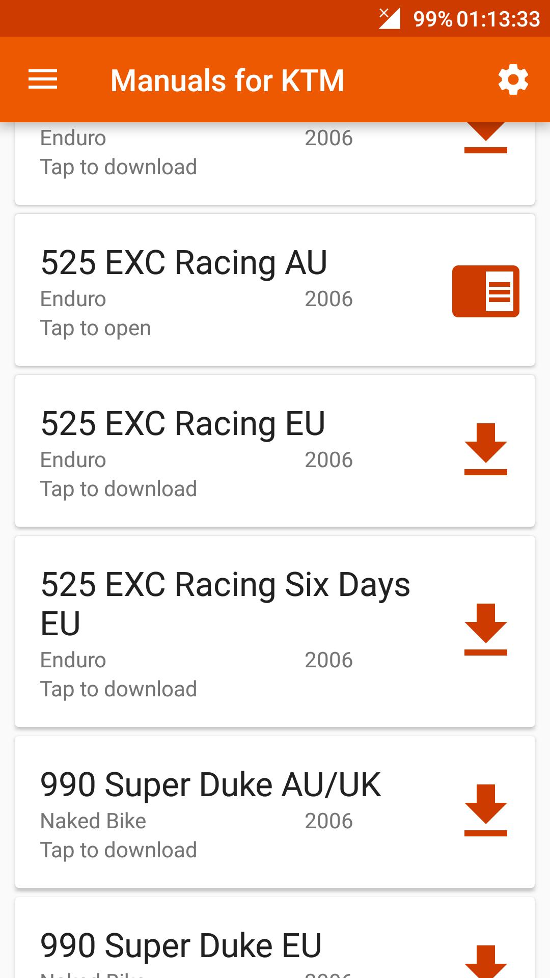 Manuals for KTM